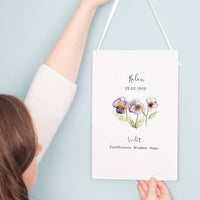 Birth Flower Personalised Water Colour Hanging Print