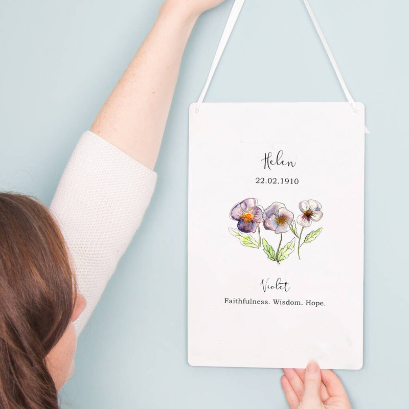 Birth Flower Personalised Water Colour Hanging Print