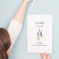 Birth Flower Personalised Water Colour Hanging Print