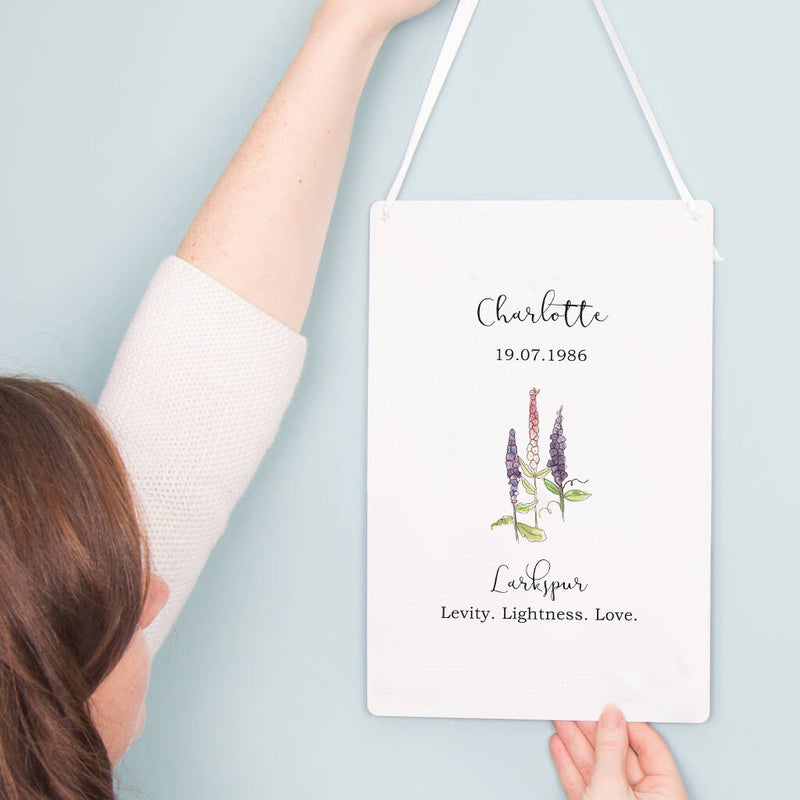 Birth Flower Personalised Water Colour Hanging Print