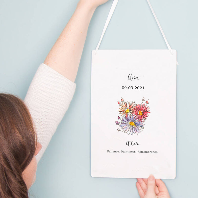 Birth Flower Personalised Water Colour Hanging Print
