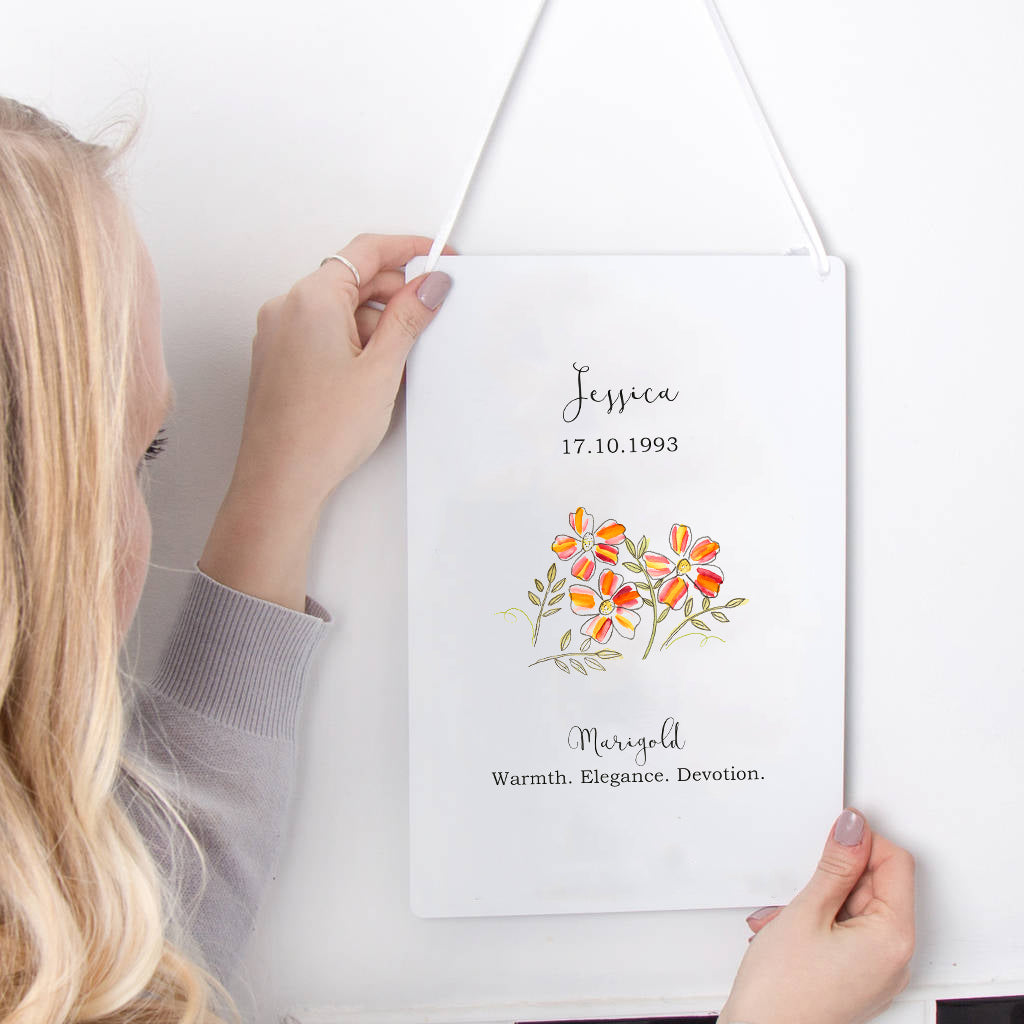 Birth Flower Personalised Water Colour Hanging Print