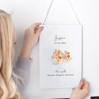 Birth Flower Personalised Water Colour Hanging Print