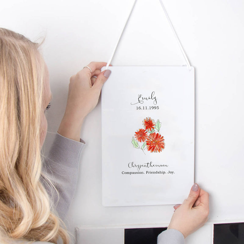 Birth Flower Personalised Water Colour Hanging Print