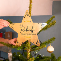Personalised 'Family Christmas' Gold Star Christmas Tree Topper