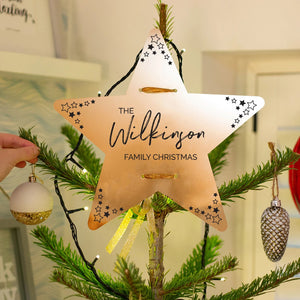 Personalised 'Family Christmas' Gold Star Tree Topper