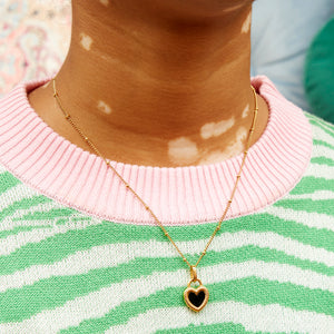 Gold Plated Double Sided Heart Beaded Necklace