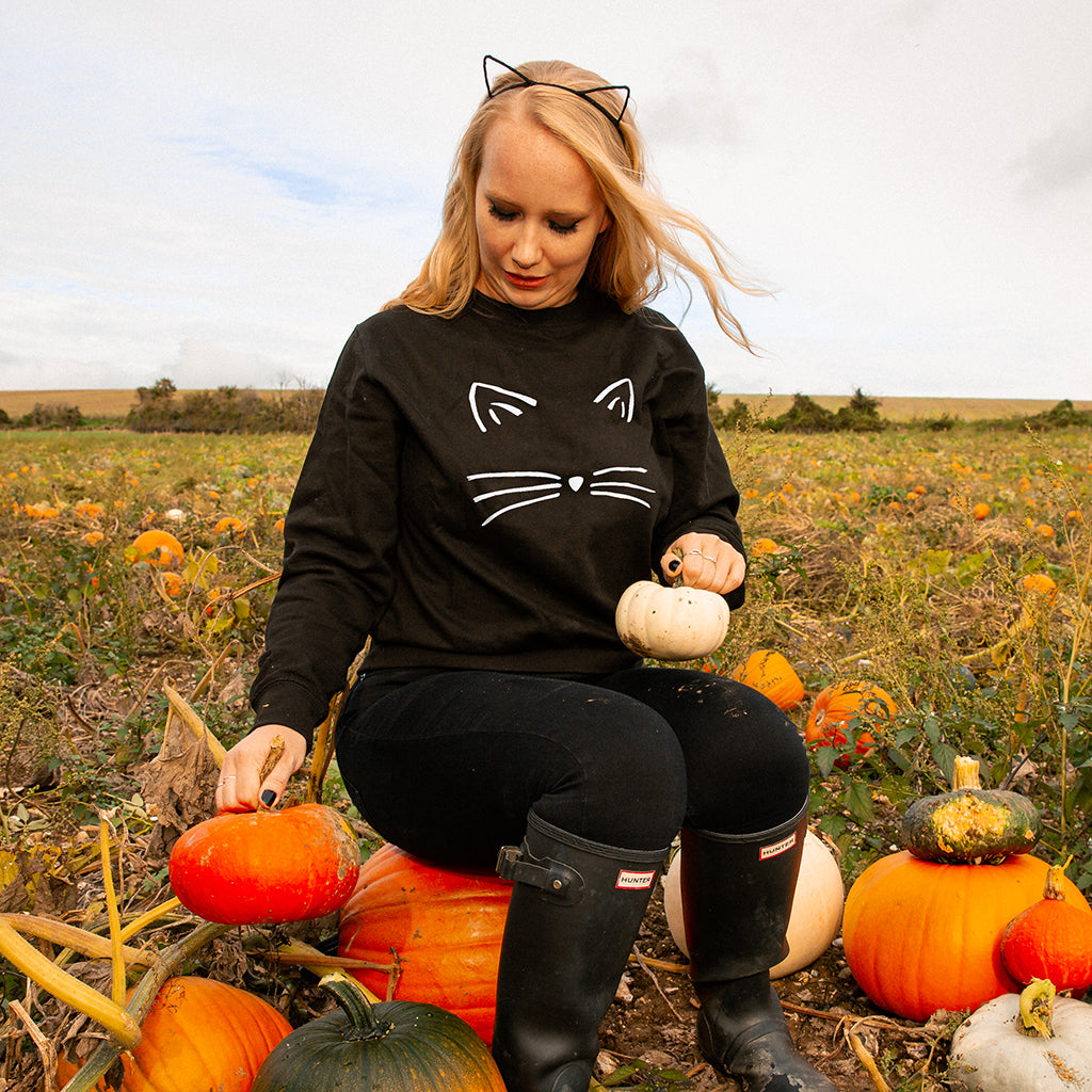Cat Face And Tail' Halloween Unisex Sweatshirt Jumper