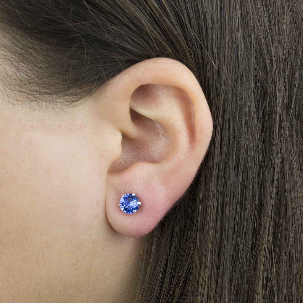 Sterling Silver Birthstone Crystal Stud Earrings Ellie Ellie