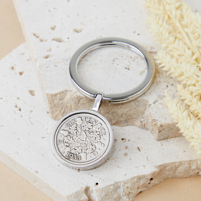 Lucky Sixpence Year Coin Keyring 1928-1967