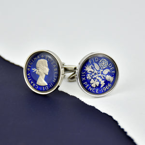 Sixpence Enamel Coin Cufflinks - Silver