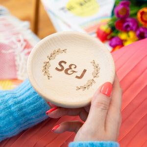 Personalised Wedding Couples Initials Wooden Ring Dish