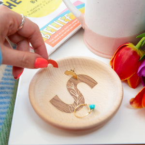 Floral Initial Wooden Trinket Jewellery Dish