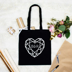 Jewelled Heart Personalised Double Initial Wedding Gift Bag Tote Bag