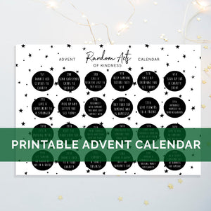 DIGITAL DOWNLOAD - "Random Acts of Kindness" Printable Advent Calendar - black and white stars