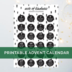 DIGITAL DOWNLOAD - "Random Acts of Kindness" Printable Advent Calendar - Scandi Trees Black and White