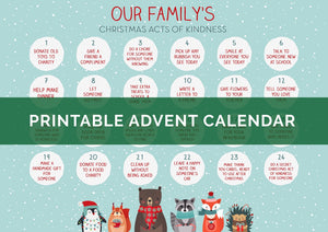 DIGITAL DOWNLOAD - "Our Family's Christmas Acts of Kindness" Printable Advent Calendar - Winter Animals