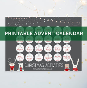 DIGITAL DOWNLOAD - Children's "Christmas Activities" Printable Advent Calendar - Grey Winter Animals