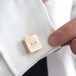 Initial Personalised Solid Square Cufflinks Rose Gold