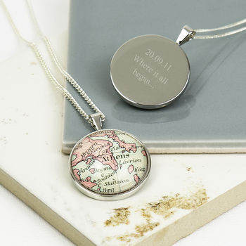 Personalised Sterling Silver Map Pendant Necklace