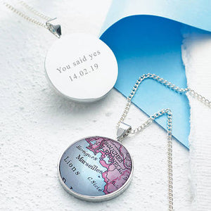 Personalised Sterling Silver Map Pendant Necklace