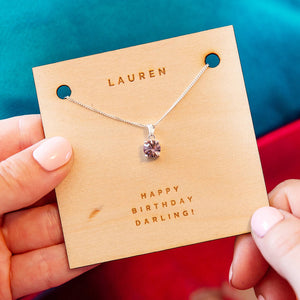 Personalised Birthday Birthstone Crystal Necklace Card