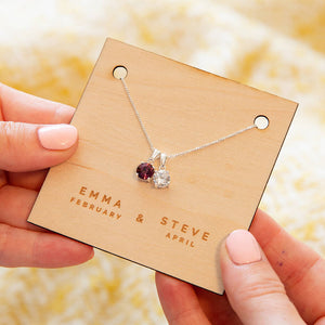 Personalised Silver Couples Birthstone Necklace Card