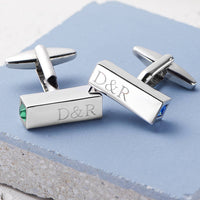 Birthstone Couples Personalised Bar Cufflinks