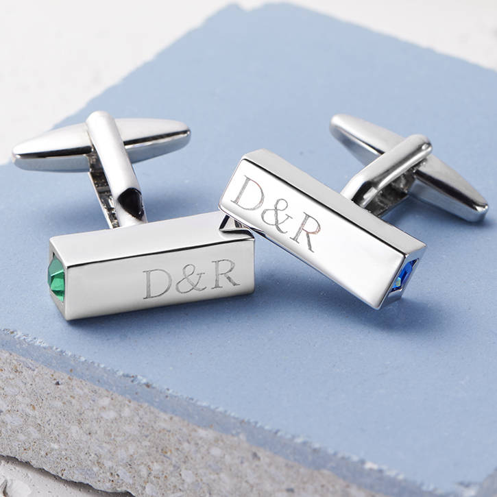 Birthstone Couples Personalised Bar Cufflinks