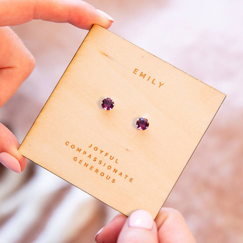 Personalised Silver Birthstone Crystal Earrings Card