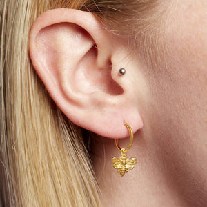 Gold Plated Bumble Bee Drop Hoop Earrings