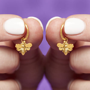 Gold Plated Bumble Bee Drop Hoop Earrings