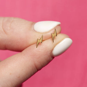 Gold Plated Lightning Bolt Stud Earrings