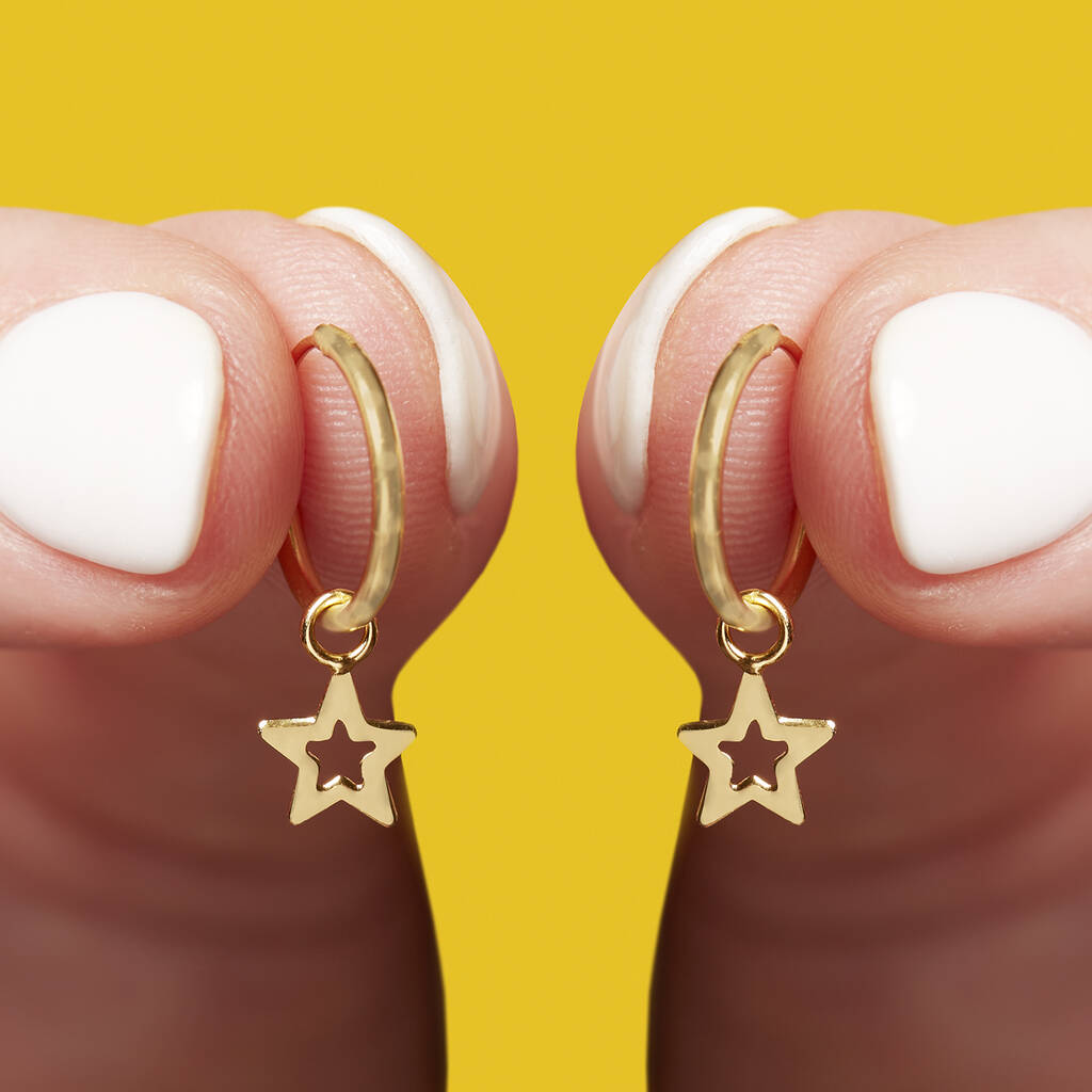 Seol + Gold 18ct gold vermeil huggie hoop earrings with star pendant | ASOS