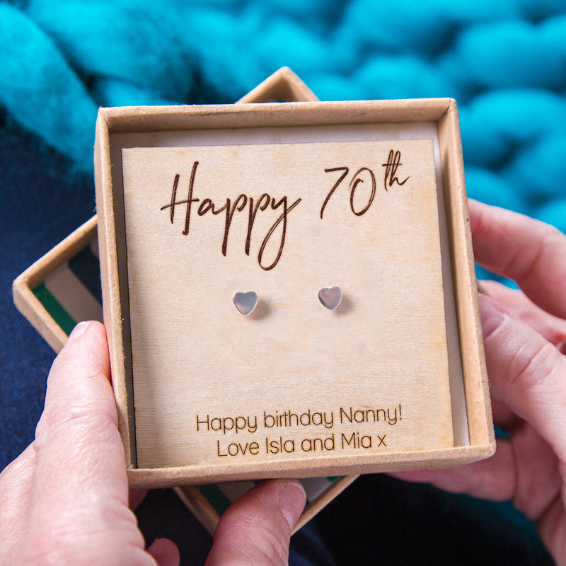 Personalised Happy Birthday Silver Heart Stud Earrings