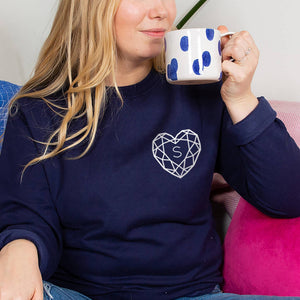 Jewelled Heart Personalised Single Initial Unisex Sweatshirt