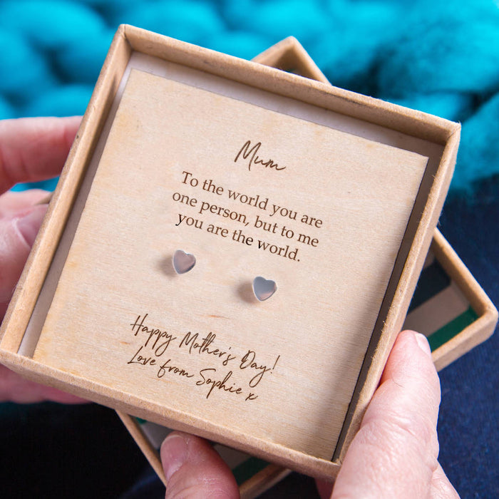 Mum You're The World' Heart Stud Earrings