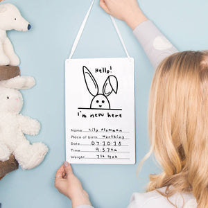 New Baby 'Hello! I'm New Here' Rabbit Nursery Sign
