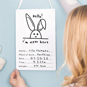 New Baby 'Hello! I'm New Here' Rabbit Nursery Sign