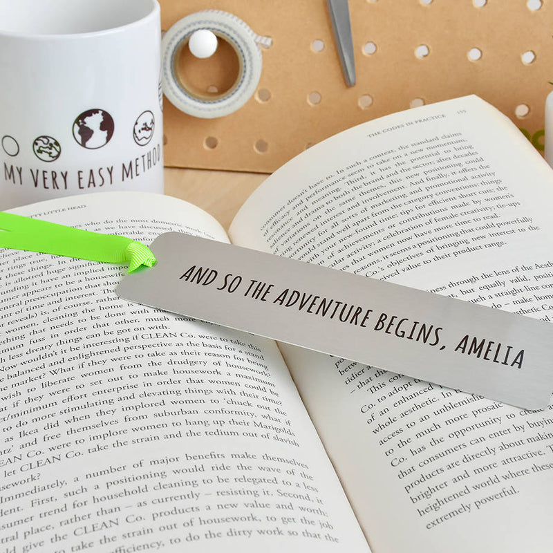 Personalised 'Adventure Begins' Metal Bookmark
