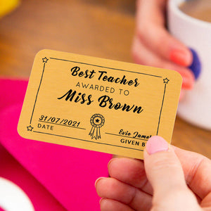 Personalised Best Teacher Certificate Wallet Card