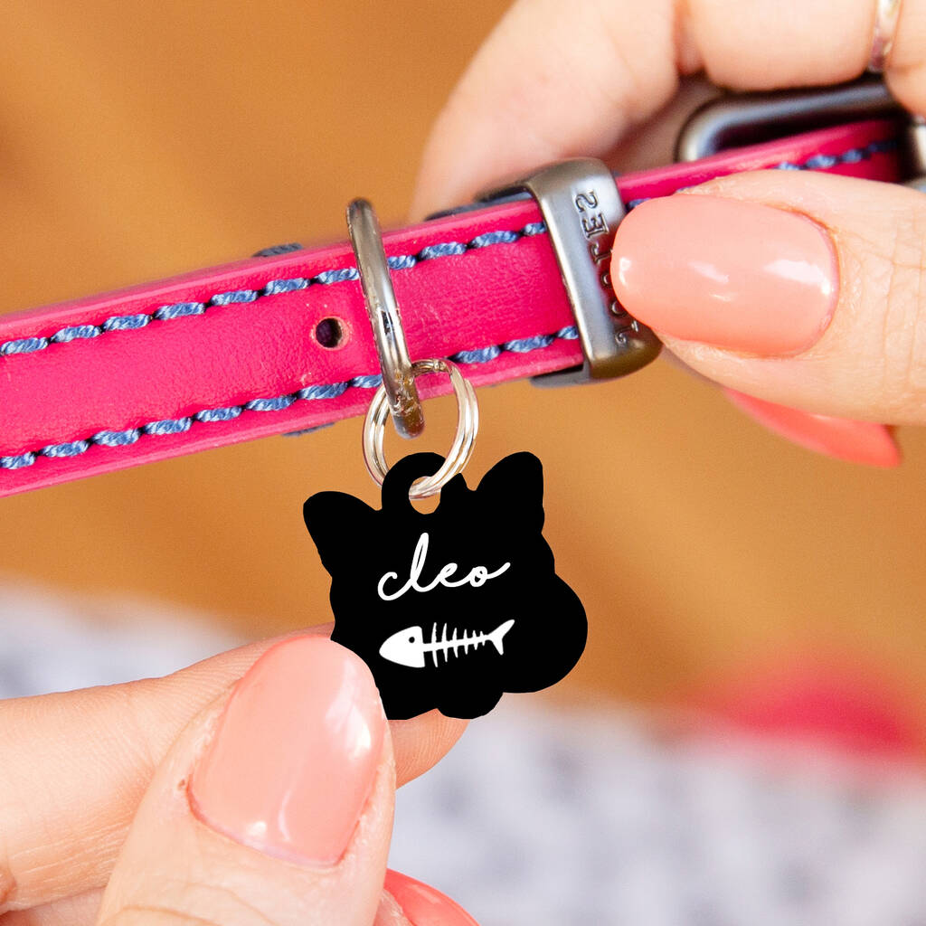 Personalised Cat Face Fish Bone Cat ID Tag