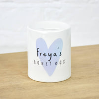 Children's Personalised Money Box Blue Heart