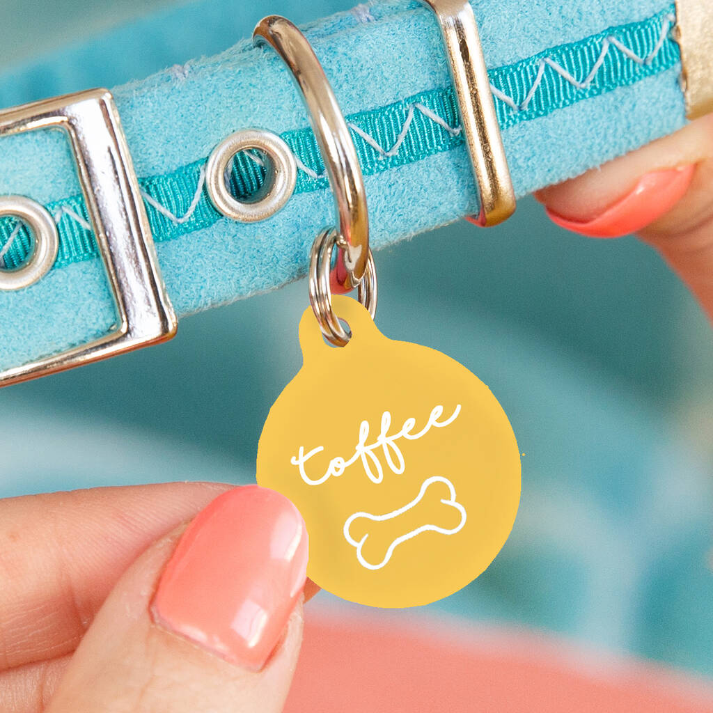 Personalised Circle Dog Bone Pet ID Tag