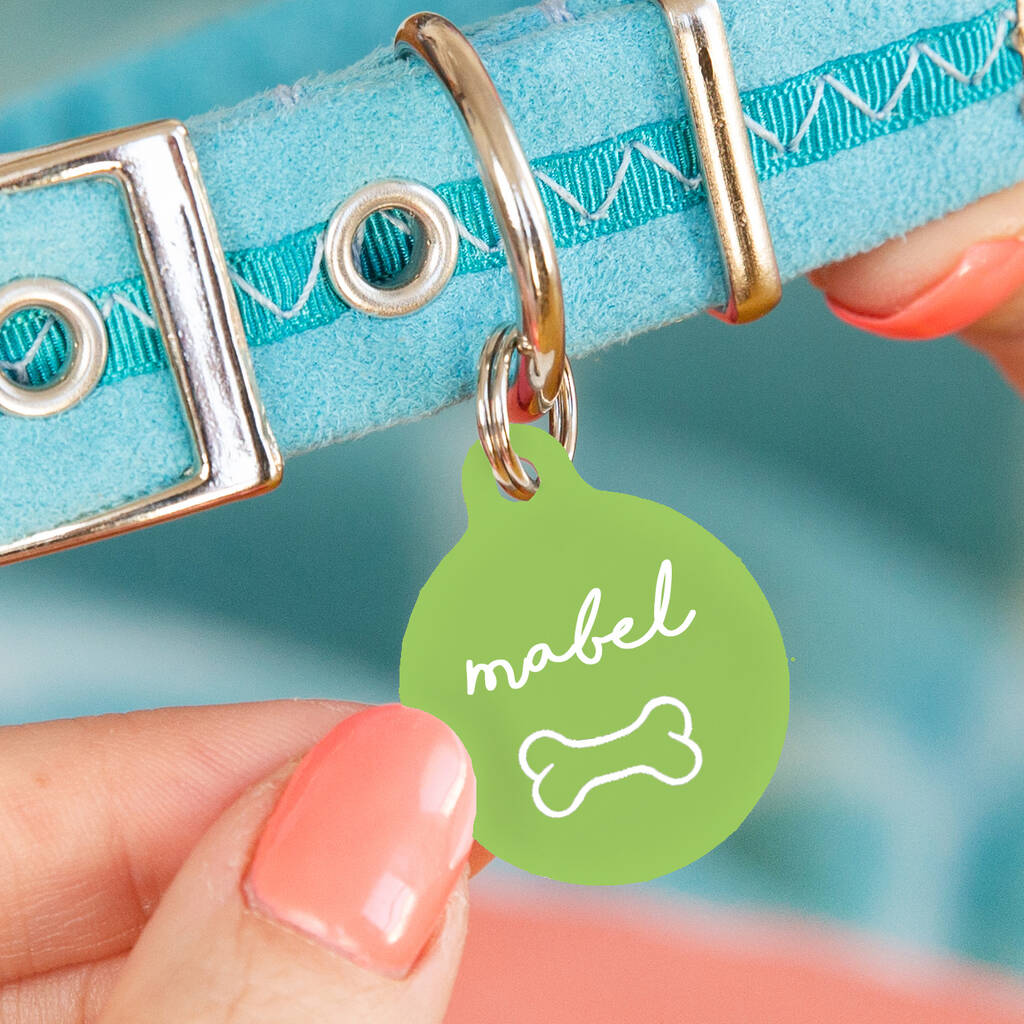 Personalised Circle Dog Bone Pet ID Tag