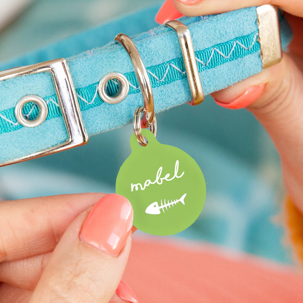 Personalised Circle Fish Bone Pet ID Tag Ellie Ellie