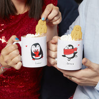 Personalised Illustrated Penguin Couples Christmas Mug Set
