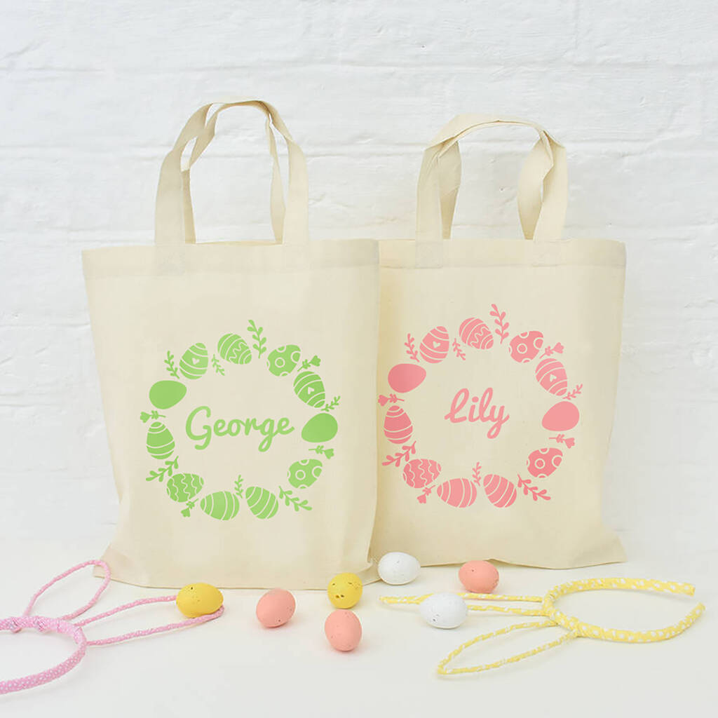 Personalised Easter Wreath Egg Hunt Tote Bag