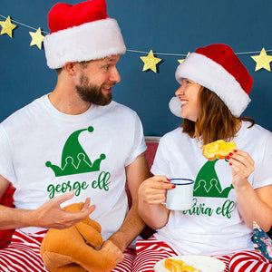 Personalised Elf Couples His And Hers Pyjamas Set