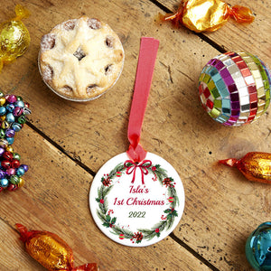 Personalised 'First Christmas' Ceramic Round Decoration